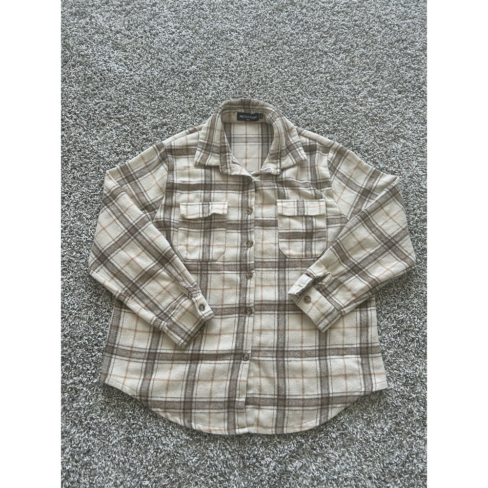 PrettyLittleThing Women's Size 10 Tall Plaid Checkered Pattern Flannel Shacket